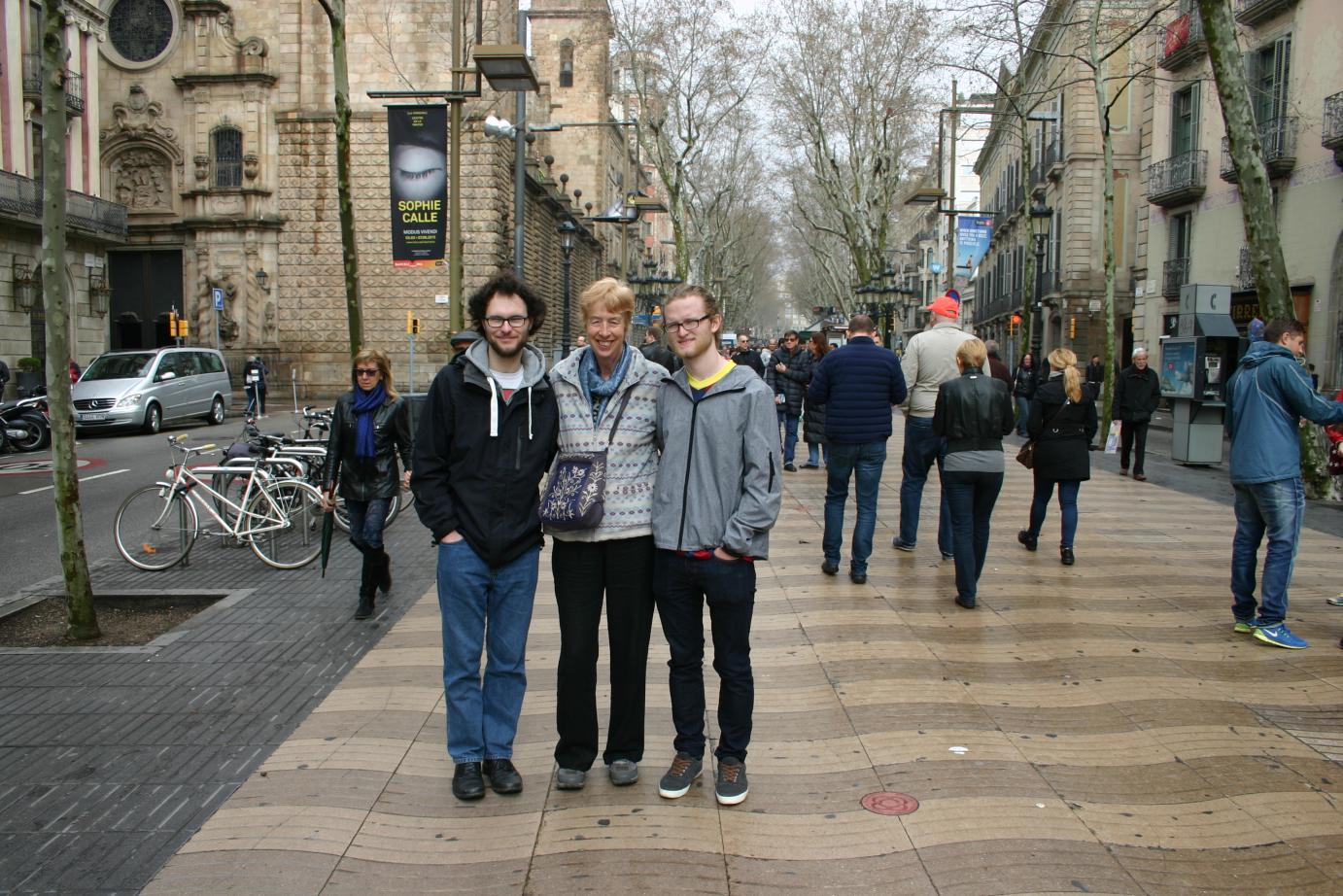 Saturday 21st March, Rob, Trish & Chris in La Rambla, Barcelona.