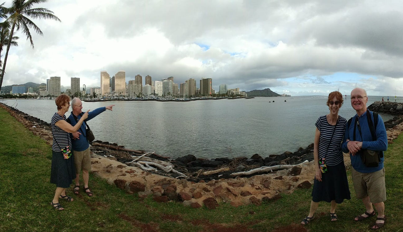 Double vision with view of Honolulu from Magic Island.