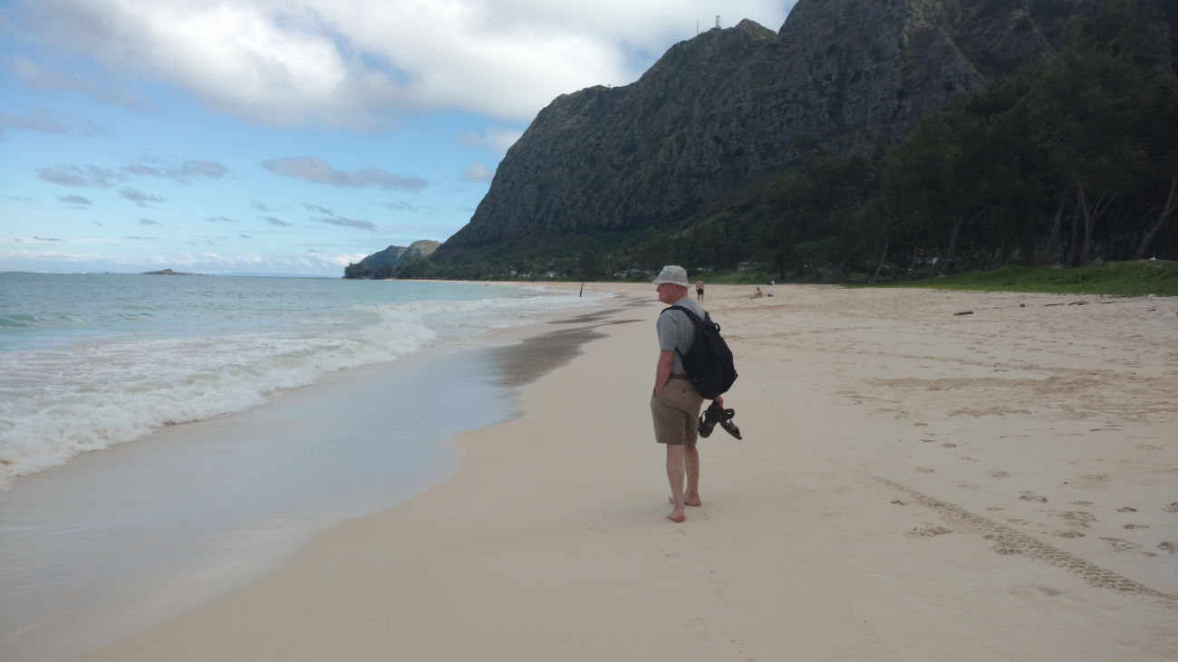 Walking on Waimanalo Beach.