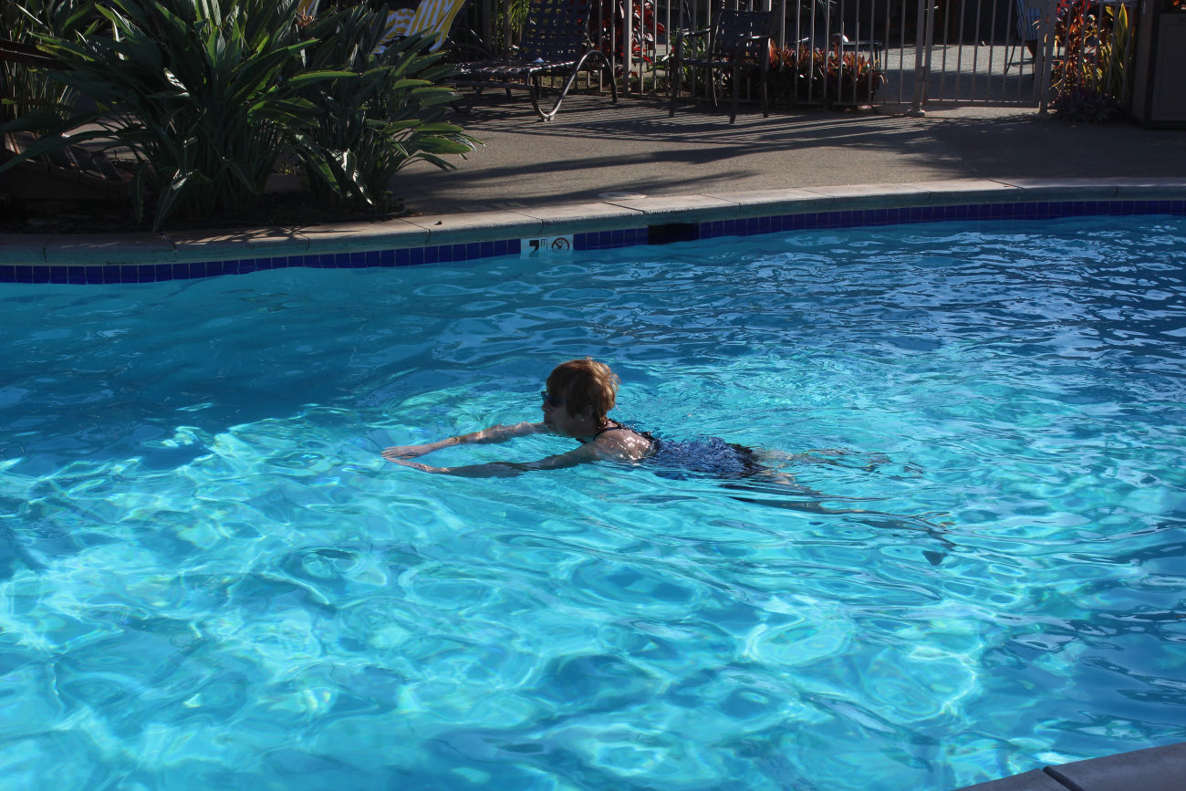 Trish in the hotel pool, Ka'anapali Villas, Maui.