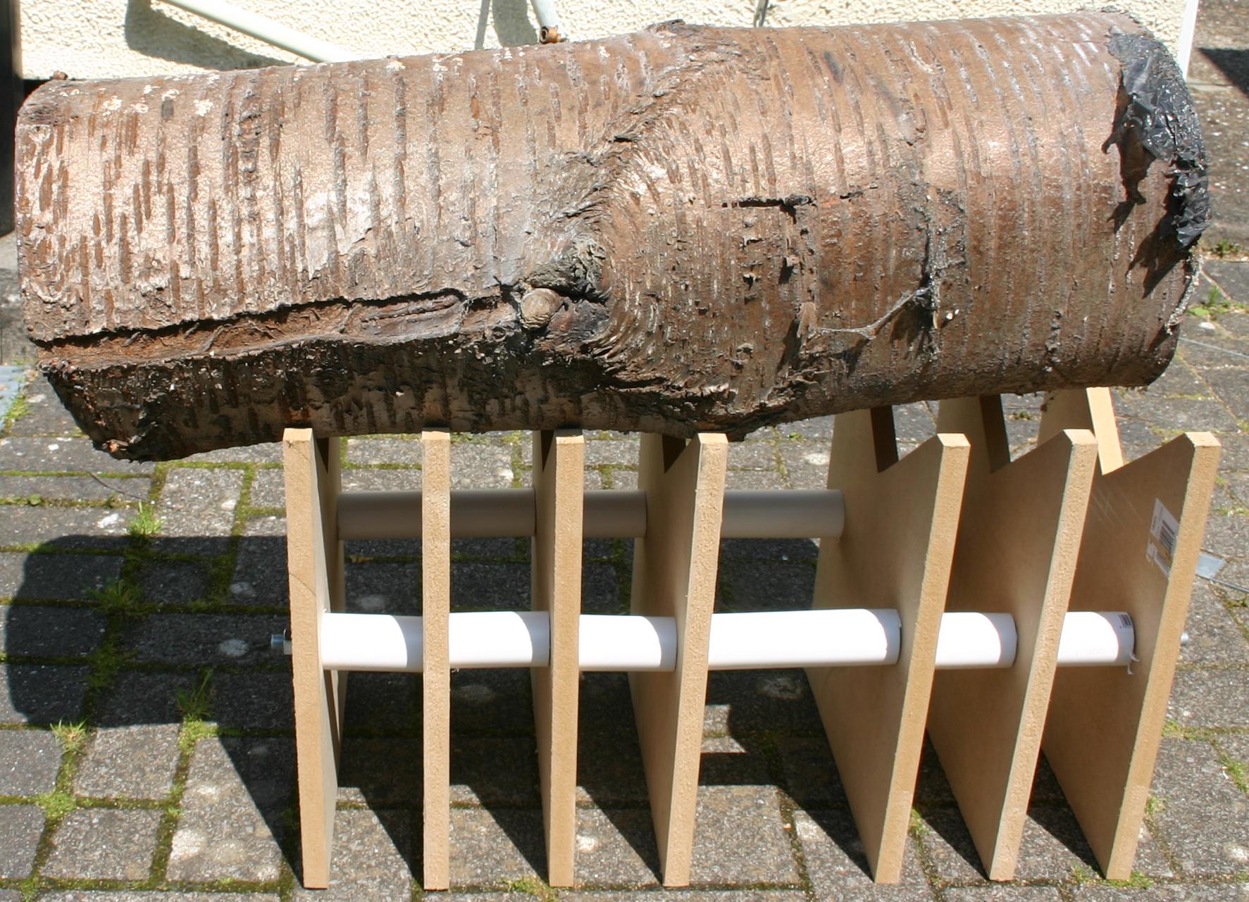 Photograph of a workshop-built chainsaw horse.