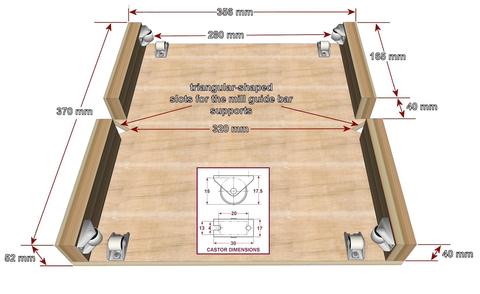 Sketch showing carriage dimensions.