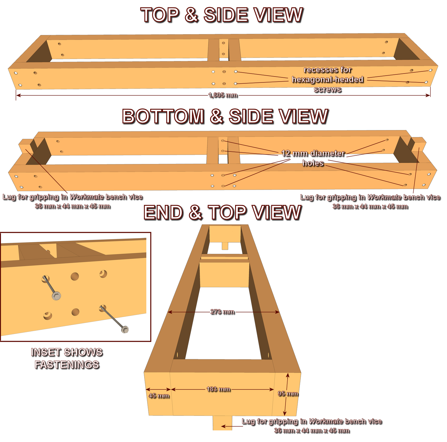 Sketches showing base frame details.