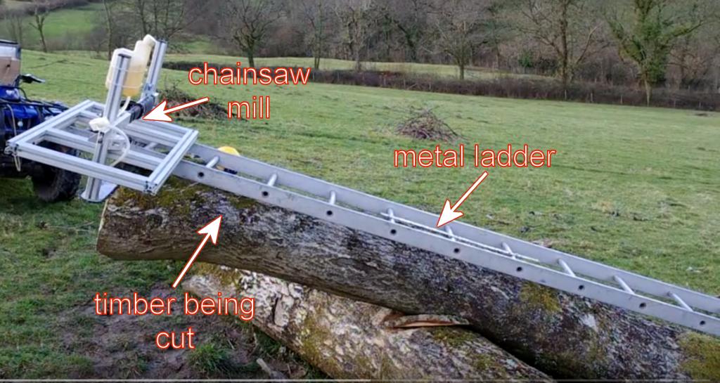 Chainsaw Mill Using a Ladder as Guide.