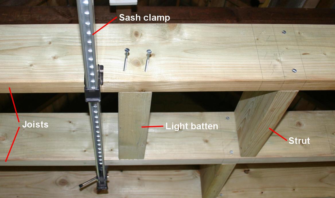 Fixing a new lighting support batten in place, 18th July 2015.