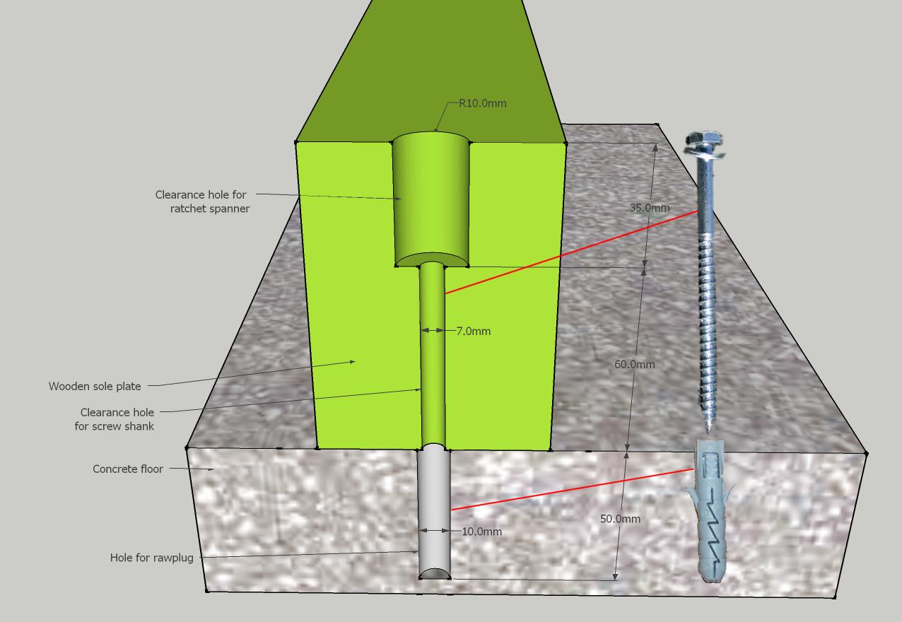 Sketch plan showing sole plate fixing.