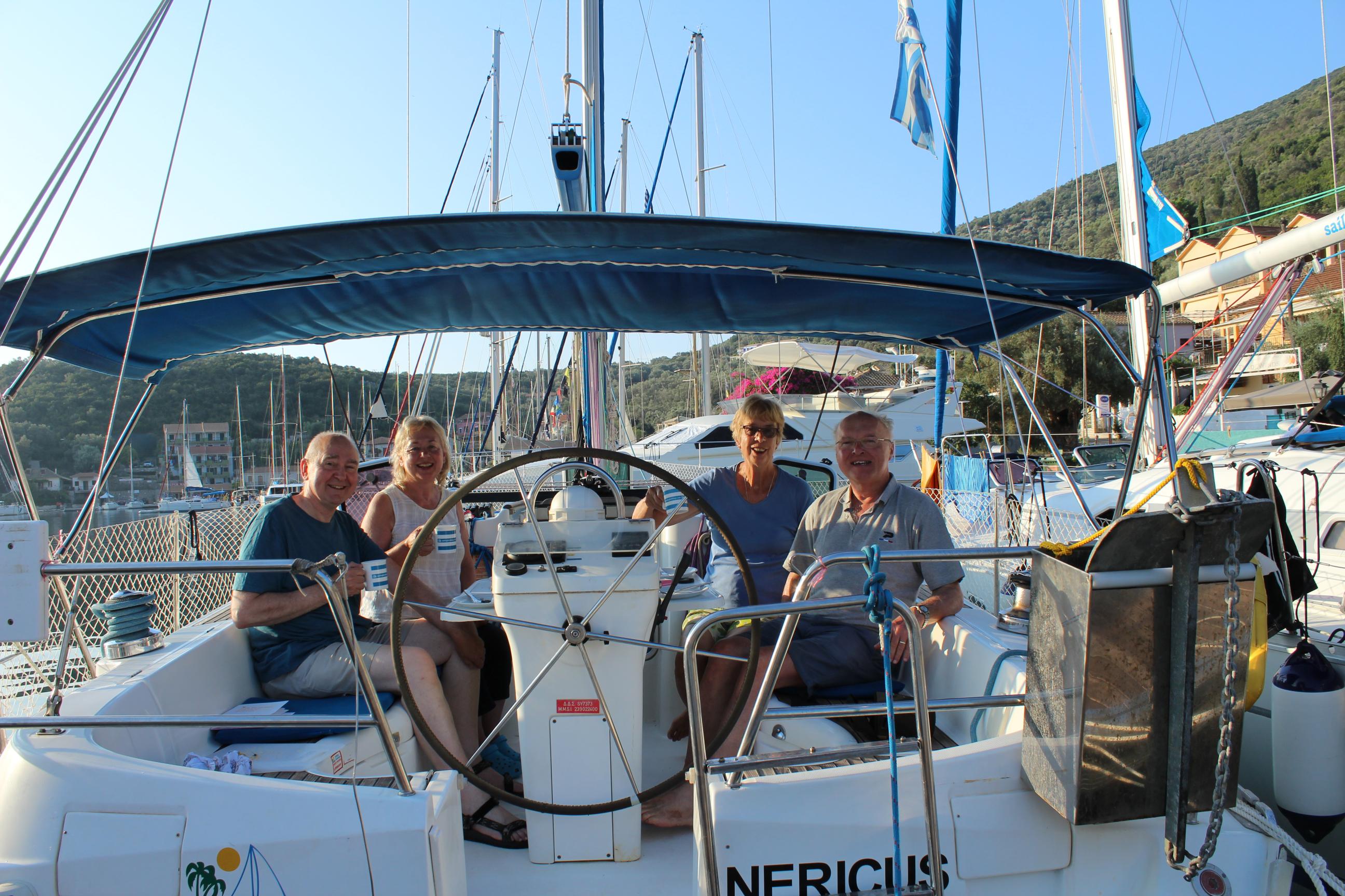 Jane, Dave, Trish & Tim on Nericus at Frikes, Ithaca, 12 Sept 8.40am.