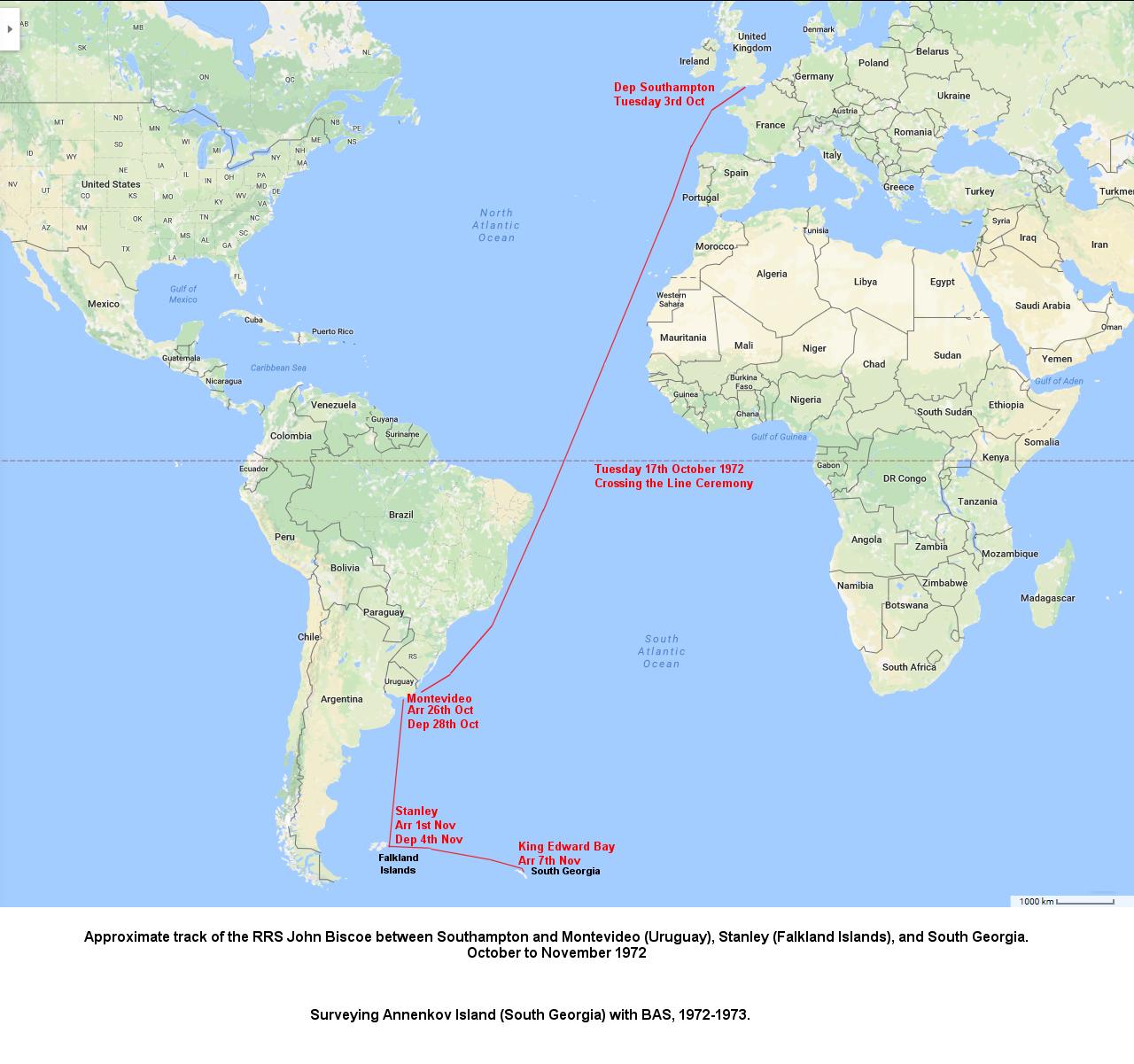 Map showing the approximate track of the John Biscoe, October-November 1972.