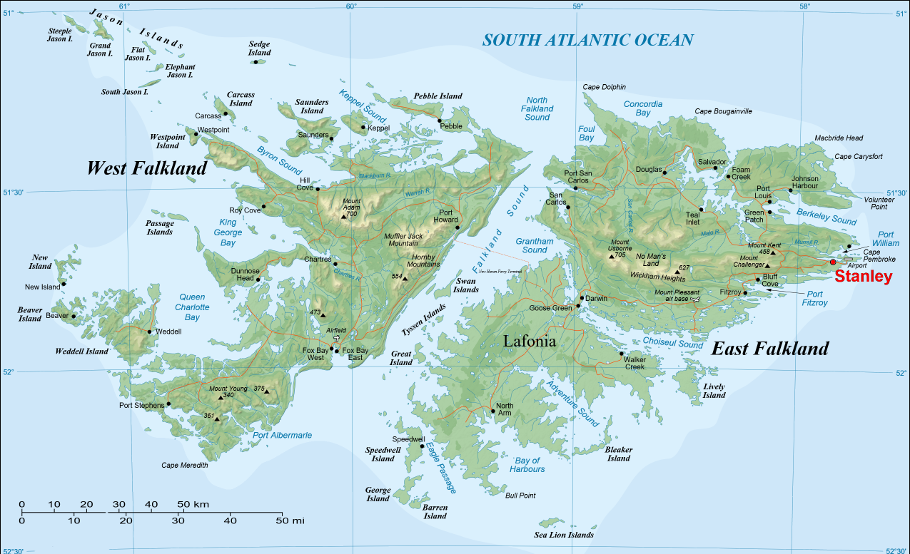 Map of the Falkland Islands.