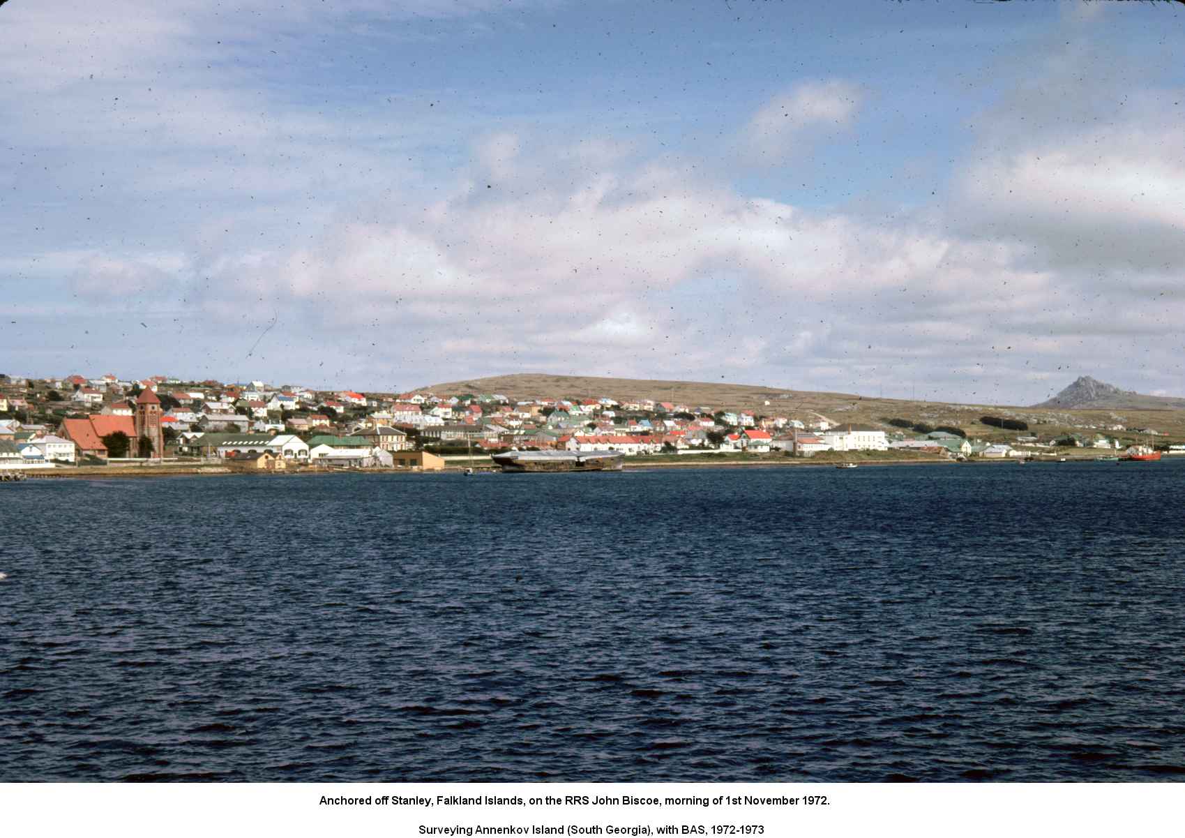 Anchored off Stanley, Falkland Islands, on the RRS John Biscoe, morning of 1st November 1972.