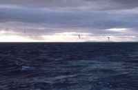 View aft from the RRS John Biscoe after departure from the Falkland Islands (visible on the horizon). 4th November 1972.