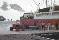 Unloading the John Biscoe at the jetty at King Edward Point, South Georgia. 8th November 1972.