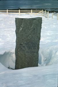 The grave of Sir Ernest Henry Shackleton (obverse of gravestone, with inscription), in the whaler's cemetery at Grytviken, South Georgia. 9th November 1972.