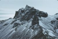 View looking north towards McPherson Crags, from a view-point on the ridge to the west of Fan Lake (at spot height 321), Annenkov Island. November 1972.