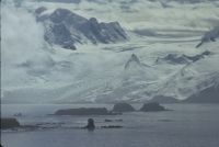 View from Annenkov Island across the islands of the Hauge Reef towards the Christophersen Glacier on South Georgia. January 1973.